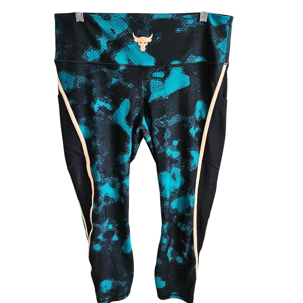Under Armour Project Rock Ankle Compression Leggings Black Teal Camo Marble XL